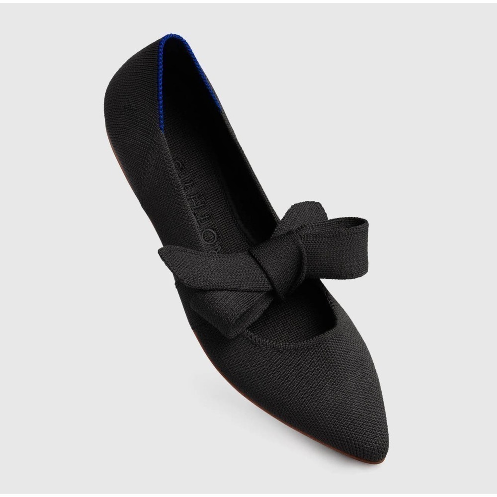 Rothy's New Mary Jane Bow Flat Black Pointy Size W8.5 NWOB